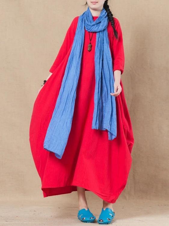 Handmade Black Linen Cotton Wardrobes O Neck Asymmetric Spring Dress