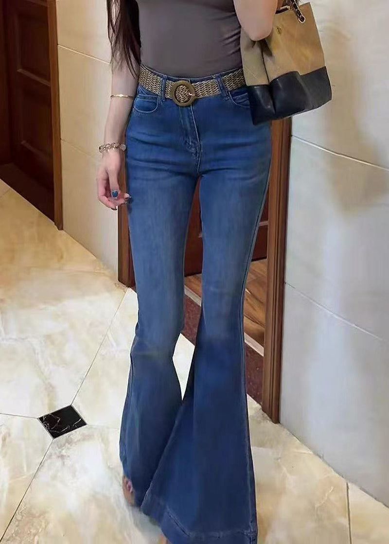 Blue Silm Fit Denim Bell-bottom Trousers Spring