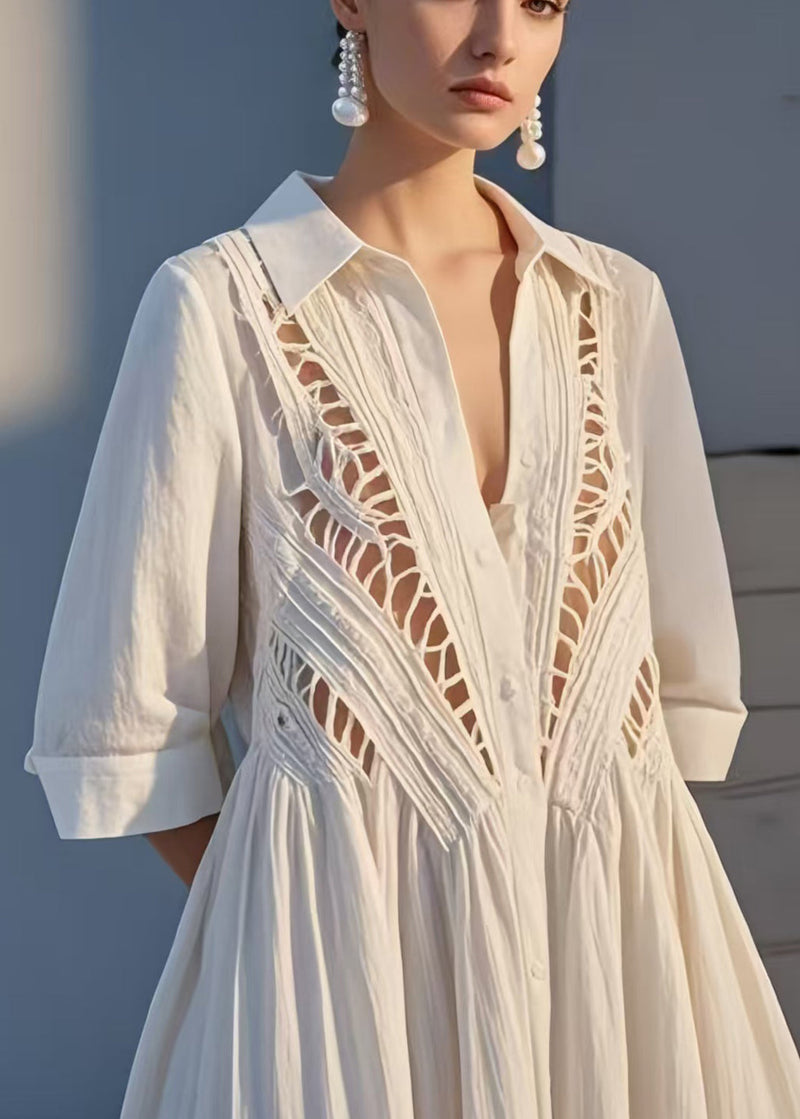 White Hollow Out Cotton Holiday Dress Summer