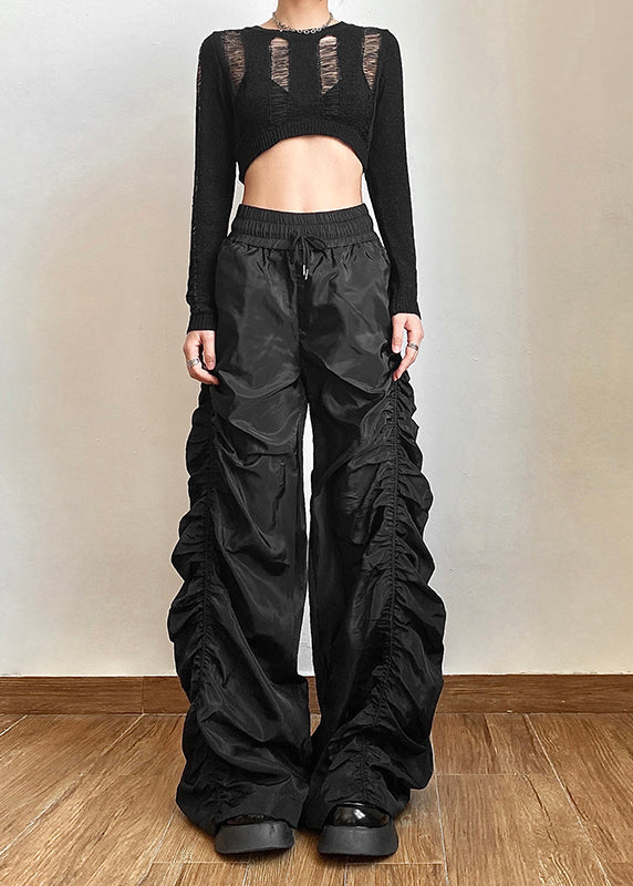 Style Black Cinched High Waisted Pants Summer