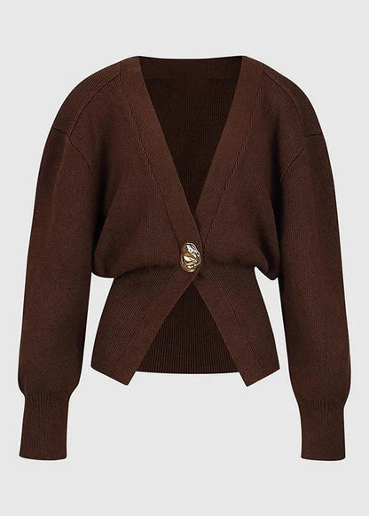 French Coffee V Neck Button Knit Cardigans Fall
