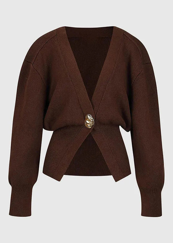 French Coffee V Neck Button Knit Cardigans Fall