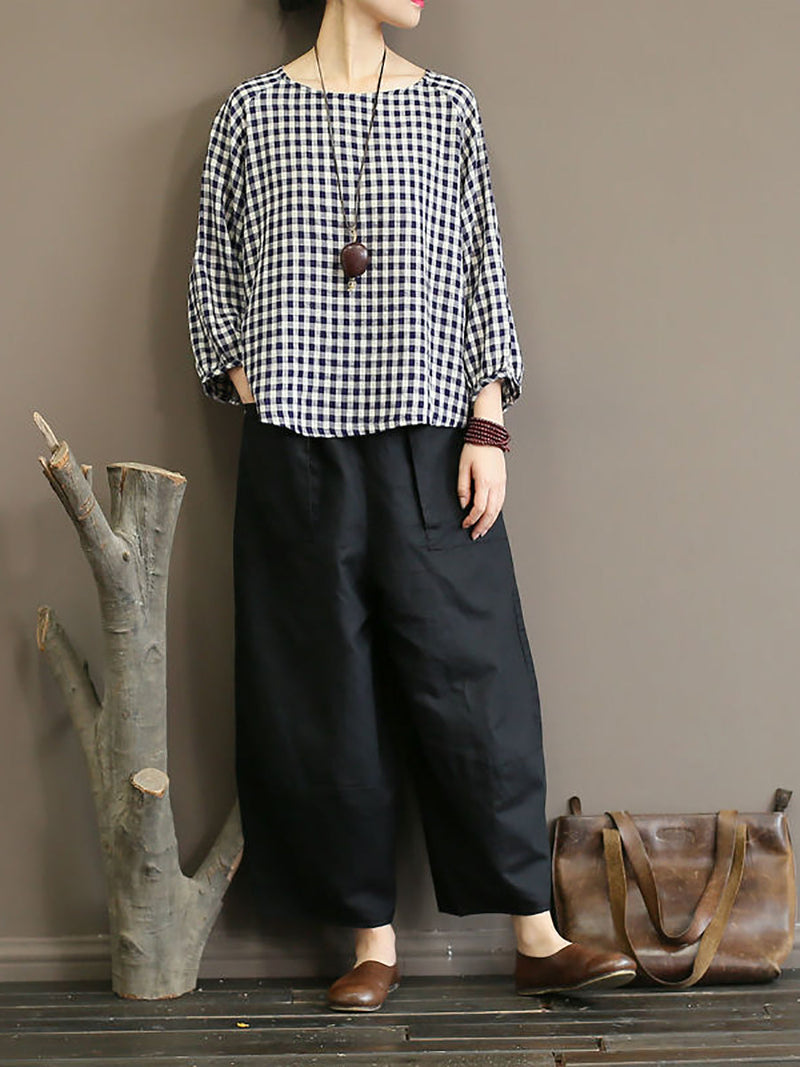 Summer Plaid Loose Pullover Cotton Shirt