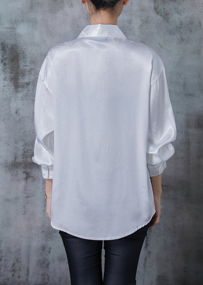 White Draping Silk Shirts Tasseled Chinese Button Spring