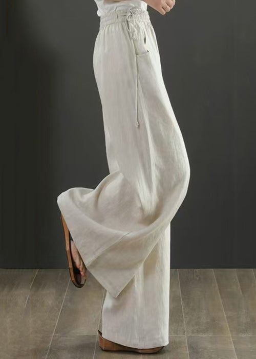New Linen Pockets Elastic Waist Linen Wide Leg Pants Fall