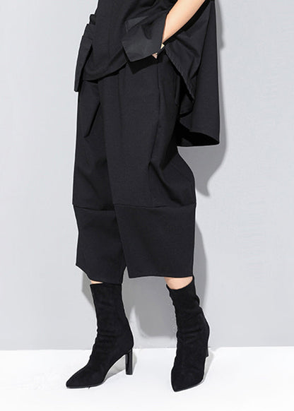 Black Pockets High Waist Crop Pants Spring