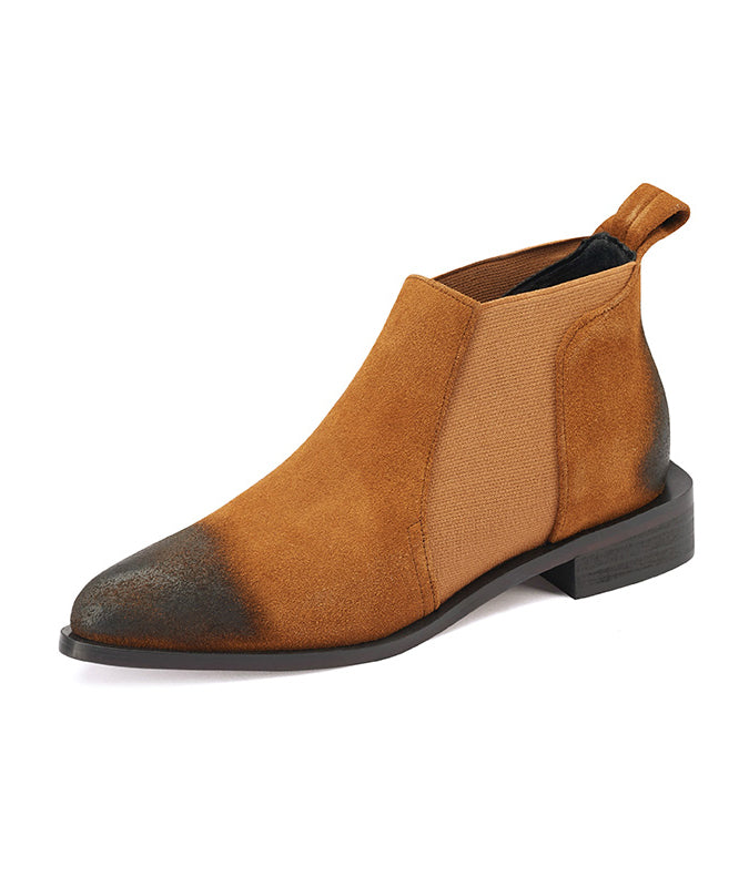 Brown Suede Splicing Boots Pointed Toe