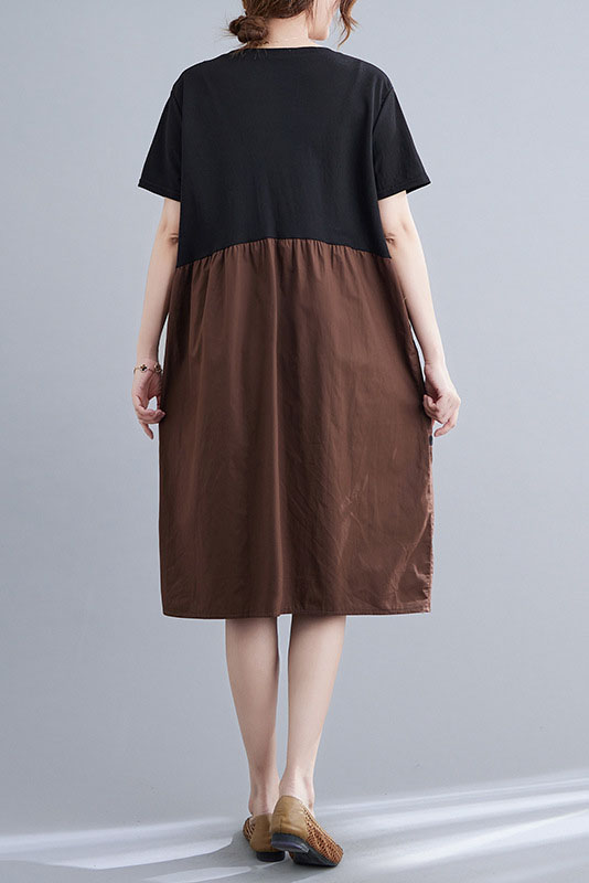-summer Color Crew Neck Stitching Dress
