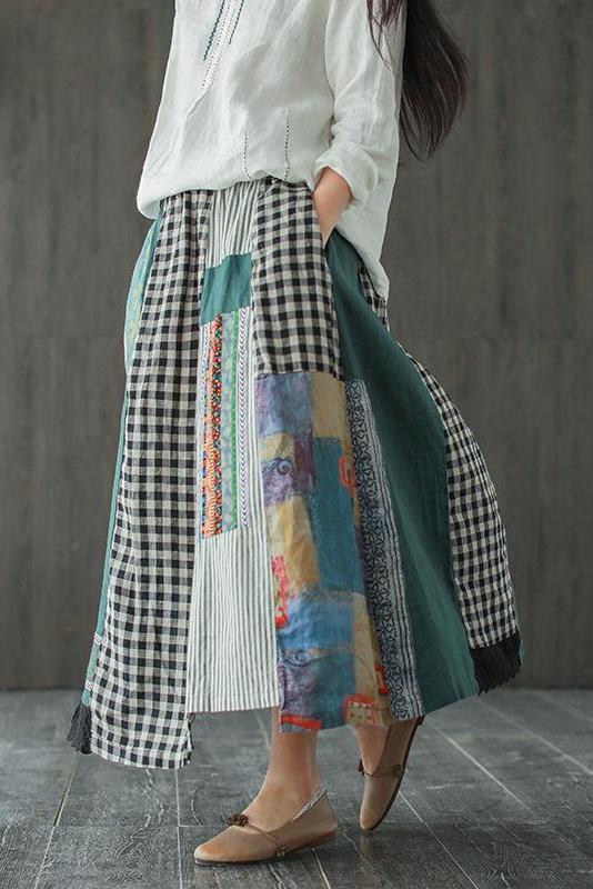 Limited Stock- Irregular Print Spliced 100% Linen A-line Skirt