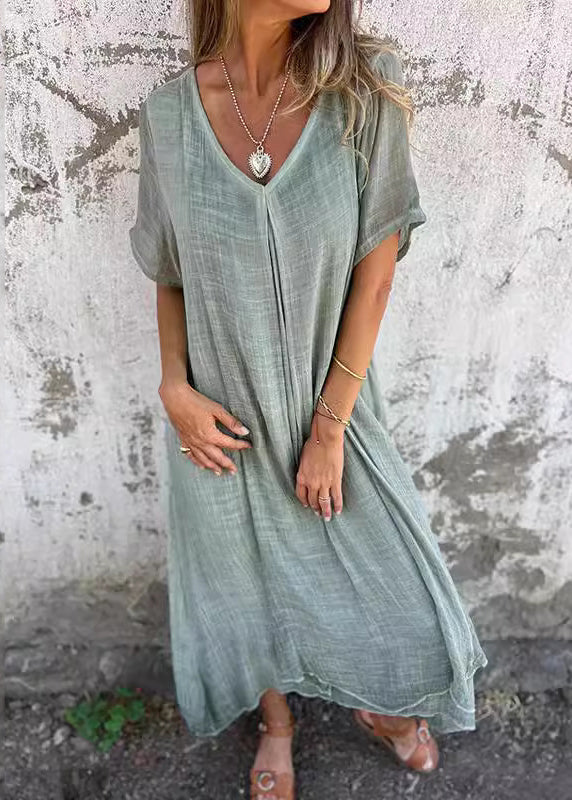 Orange V Neck Cotton Dresses Summer