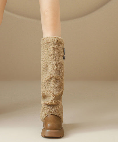Brown Platform Teddy Faux Fur Stylish Splicing Boots