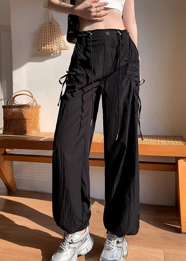 Stylish Apricot Bow Drawstring Quick Drying Sports Pants Spring