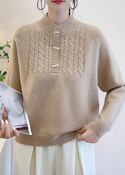 Art Grey Button Thick Knit Sweater Fall