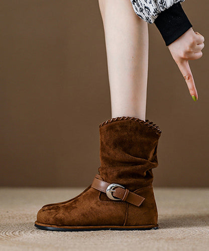 New Brown Suede Wrinkled Splicing Boots