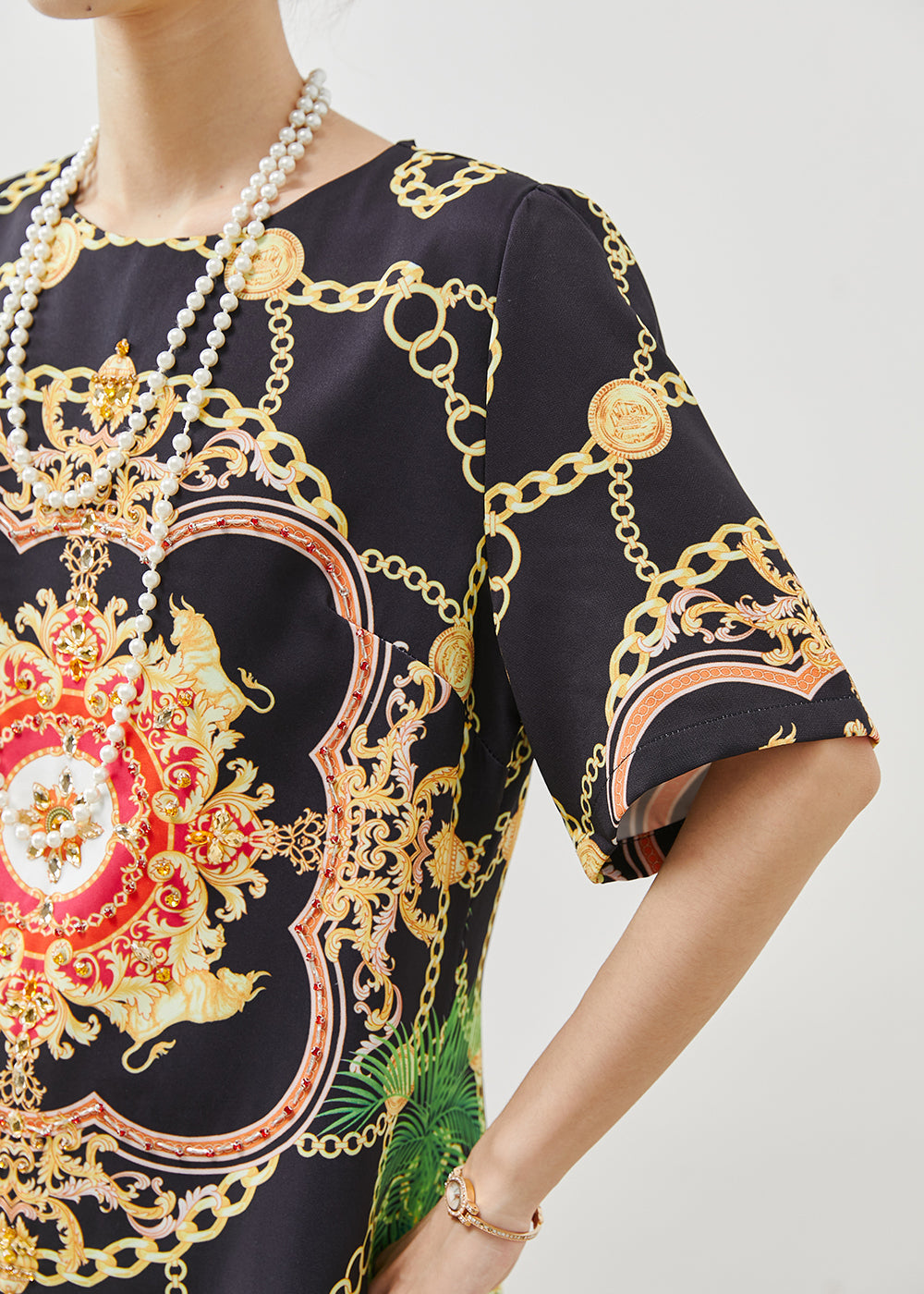 Black Silm Fit Print Cotton Work Dress Summer