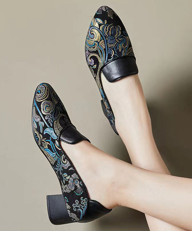 Green Chunky Heel Embossed Splicing
