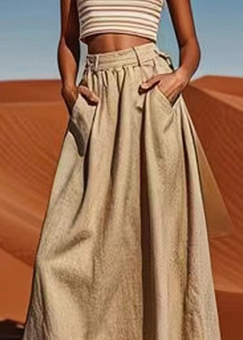Linen Pockets High Waist Cotton Maxi Skirts Summer