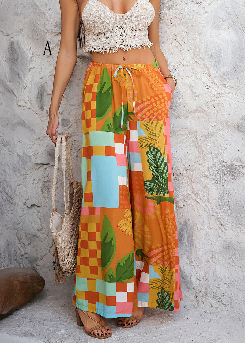 Cotton Print Pockets Pants Summer