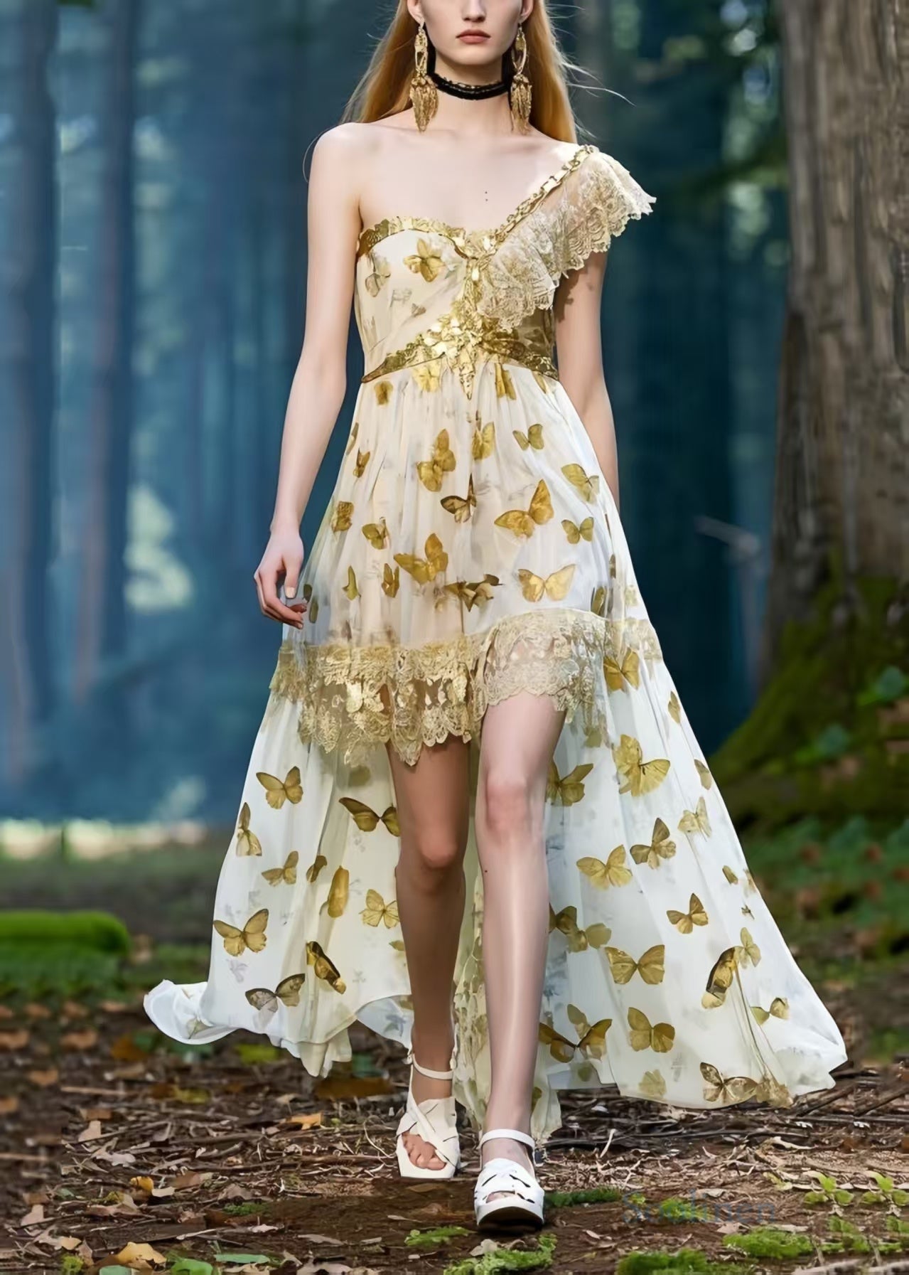 One Shoulder Butterfly Print Chiffon Vestidos Dresses Summer