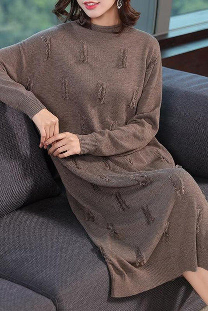 Loose Pure Color Knitted Dresses Outfits