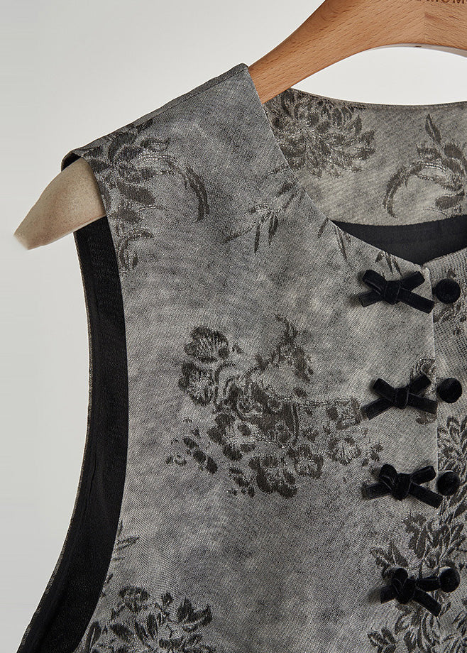 Grey Print Patchwork Silk Velour Vests Fall