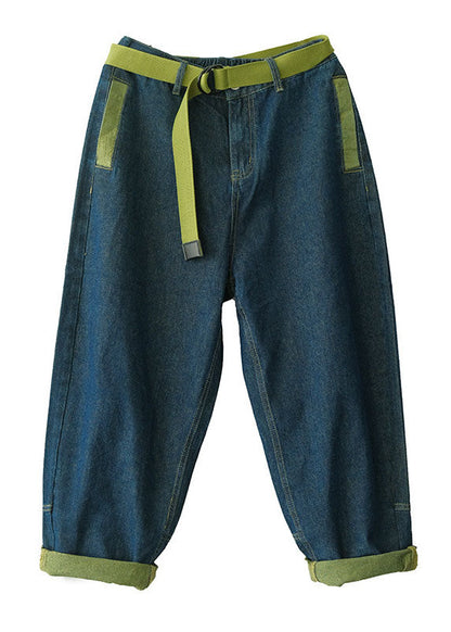 Blue Pockets Patchwork Harem Fall Pants