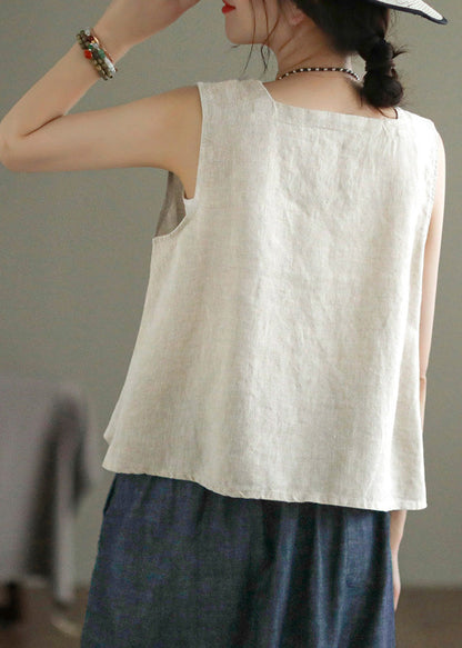 Loose Linen Colour Square Collar Linen Tops Summer