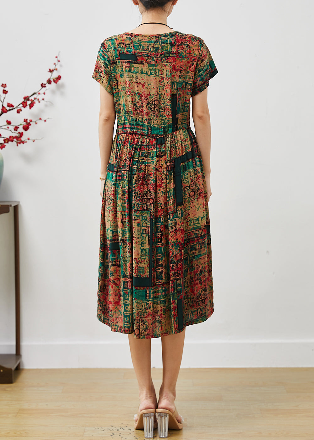 Brown Cinched Print Cotton Maxi Dresses Summer