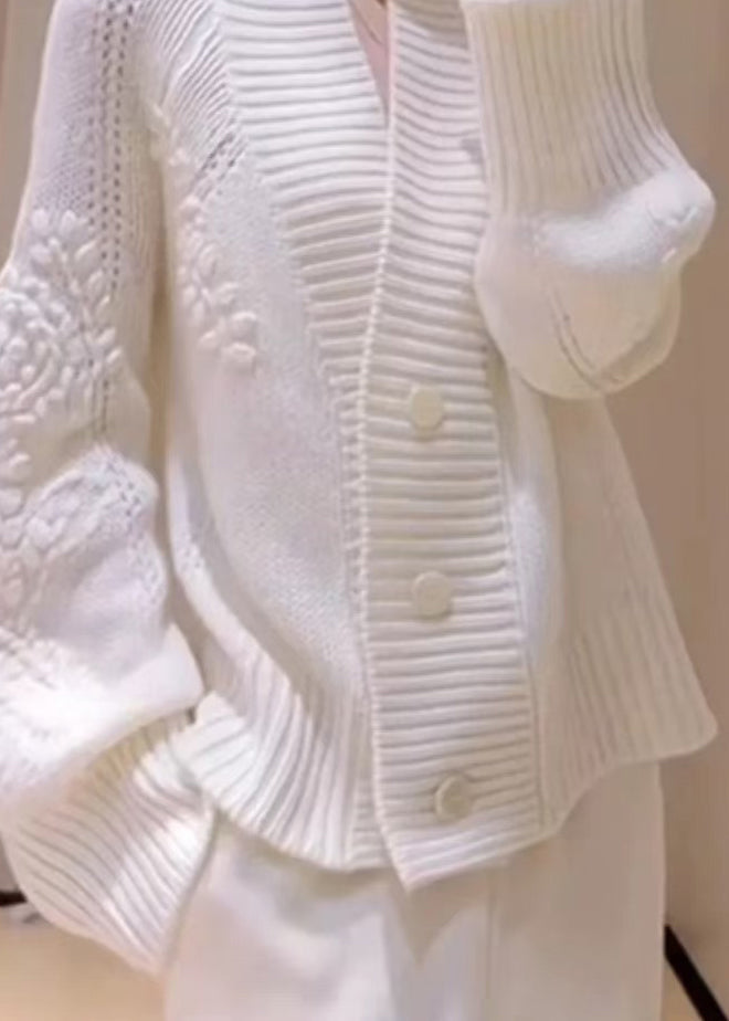 Italian White V Neck Button Knit Cardigans Fall