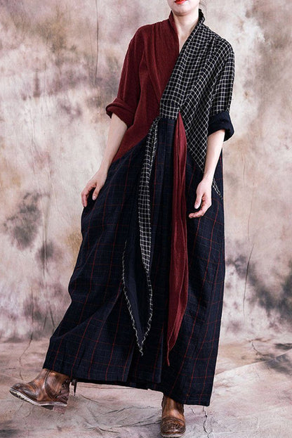-fall Retro Cotton Linen Dress Stitching Robe Dress
