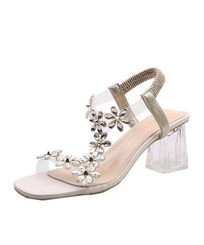 Black Clear Chunky Heels Splicing Sandals Peep Toe