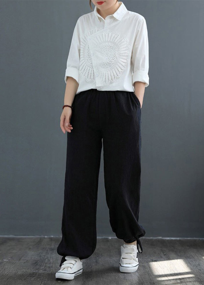 White Asymmetrical Patchwork Lace Blouses Spring