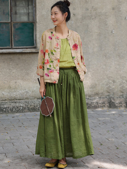 Flower Button-up Ramie Loose Shirt