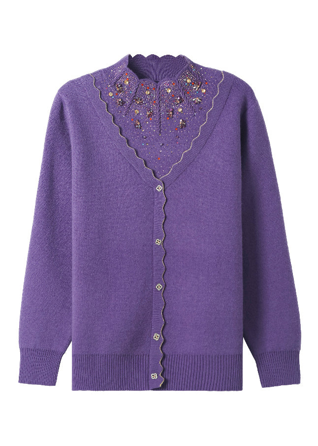 Red Zircon False Two Pieces Woolen Short Sweater Spring