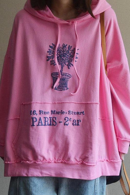 Plant Print 100% Cotton Hooded Spring Sweatshirt