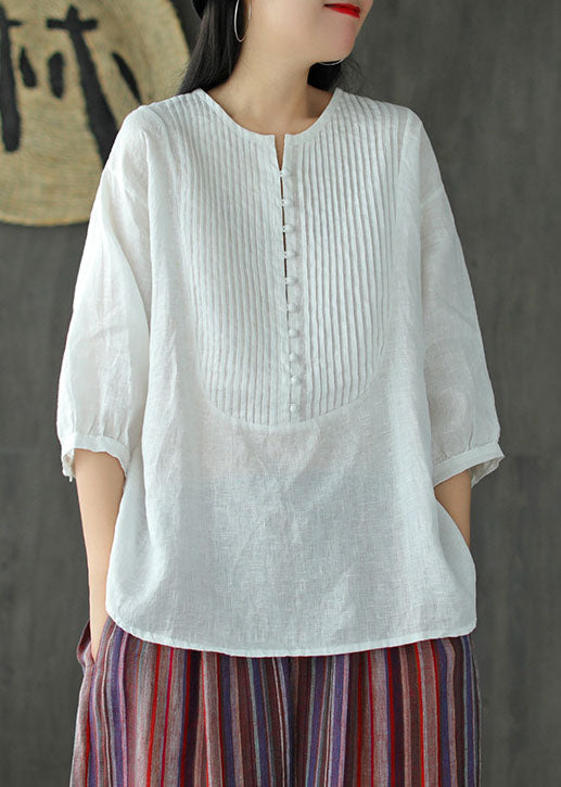 White O-neck Color Linen Tank Tops Bracelet Sleeve