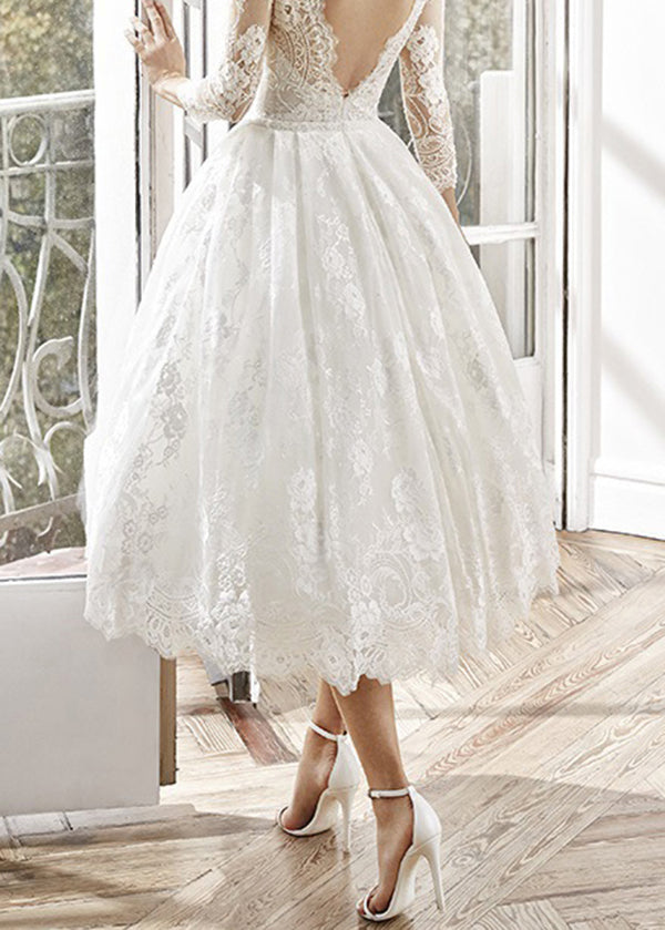 French White Slash Neck Wrinkled Patchwork Lace Dresses Summer