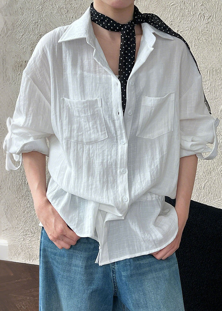 White Cinched Cotton Upf 50+ Blouses Spring
