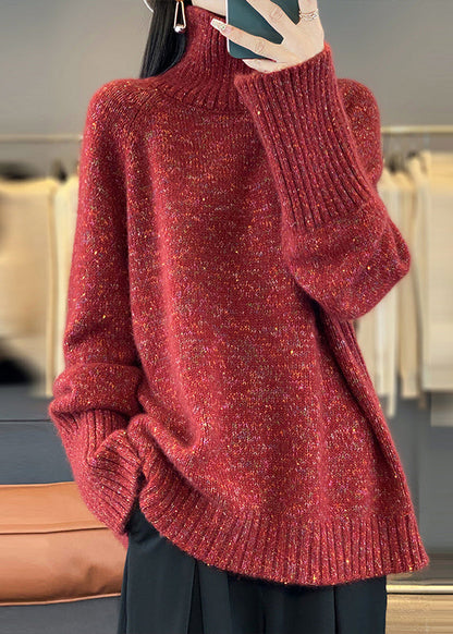 Red Turtleneck Cozy Thick Cashmere Knit Sweaters Spring