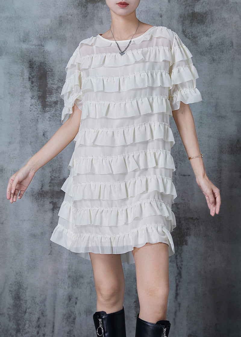 White Ruffles Layered Chiffon Mini Dresses Summer