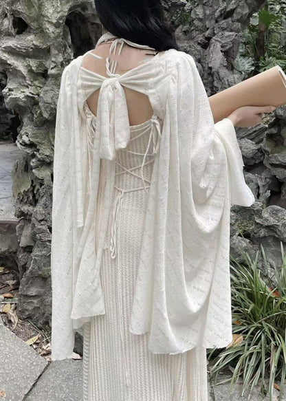 Cape and Tasseled Spaghetti Strap Dress Two Pieces Summer