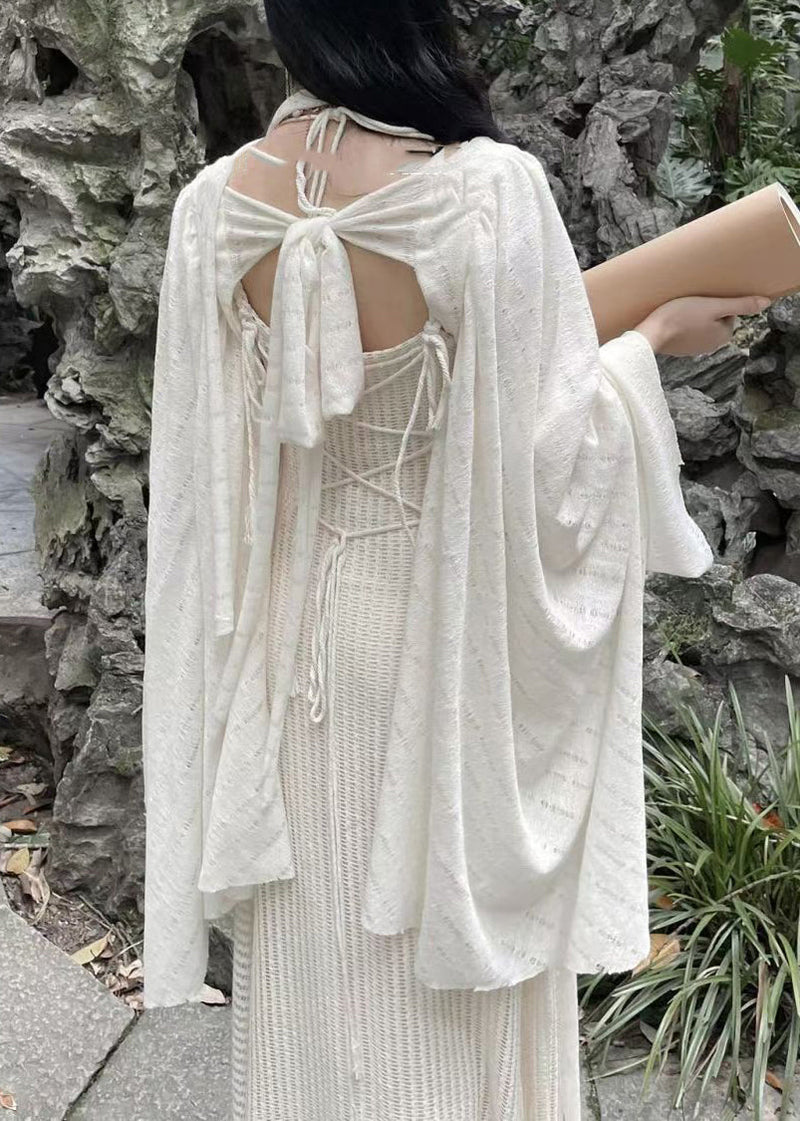 Cape and Tasseled Spaghetti Strap Dress Two Pieces Summer
