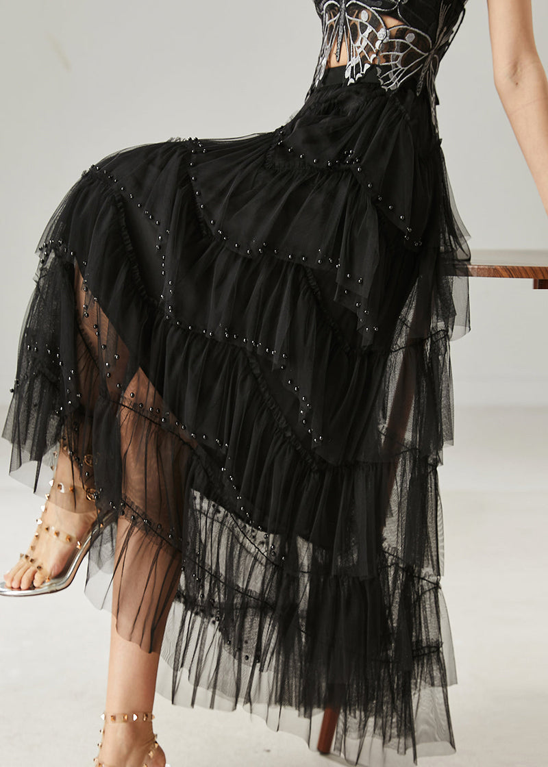 Black Layered Tulle a Line Skirt Exra Large Hem Summer