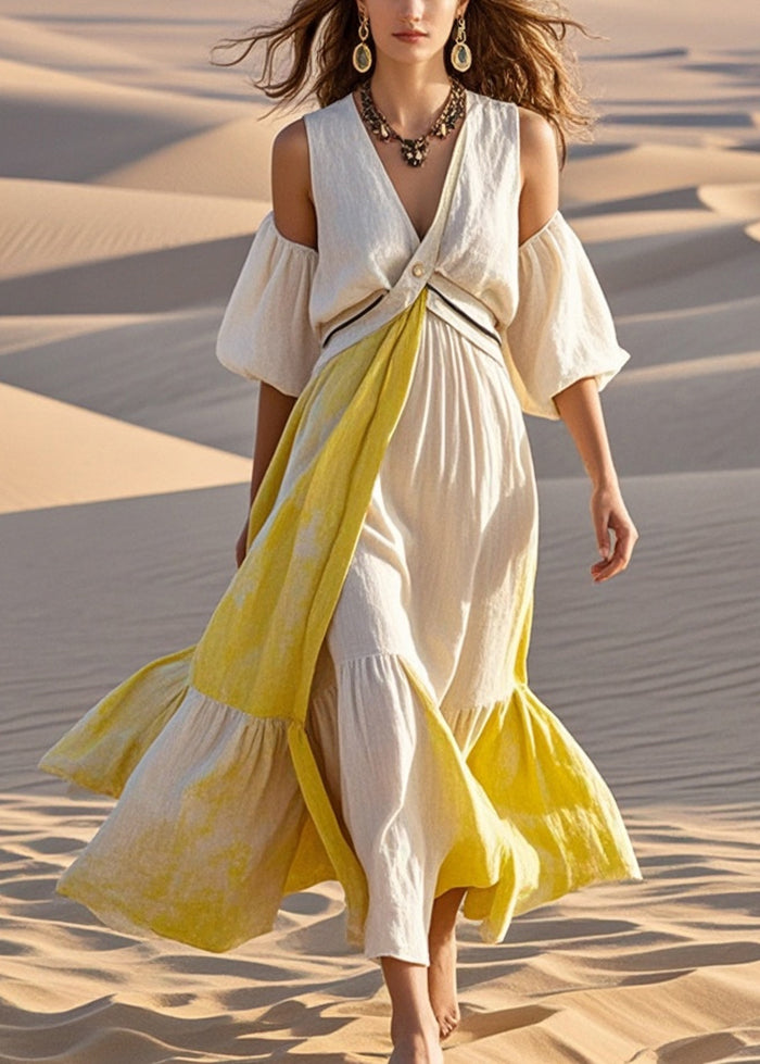 Diy White Cold Shoulder Tie Dye Cotton Maxi Dresses Summer