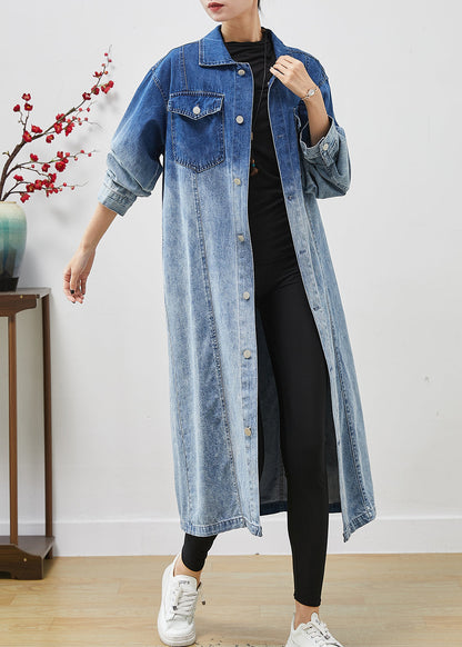 Gradient Color Pockets Denim Trench Coats Fall