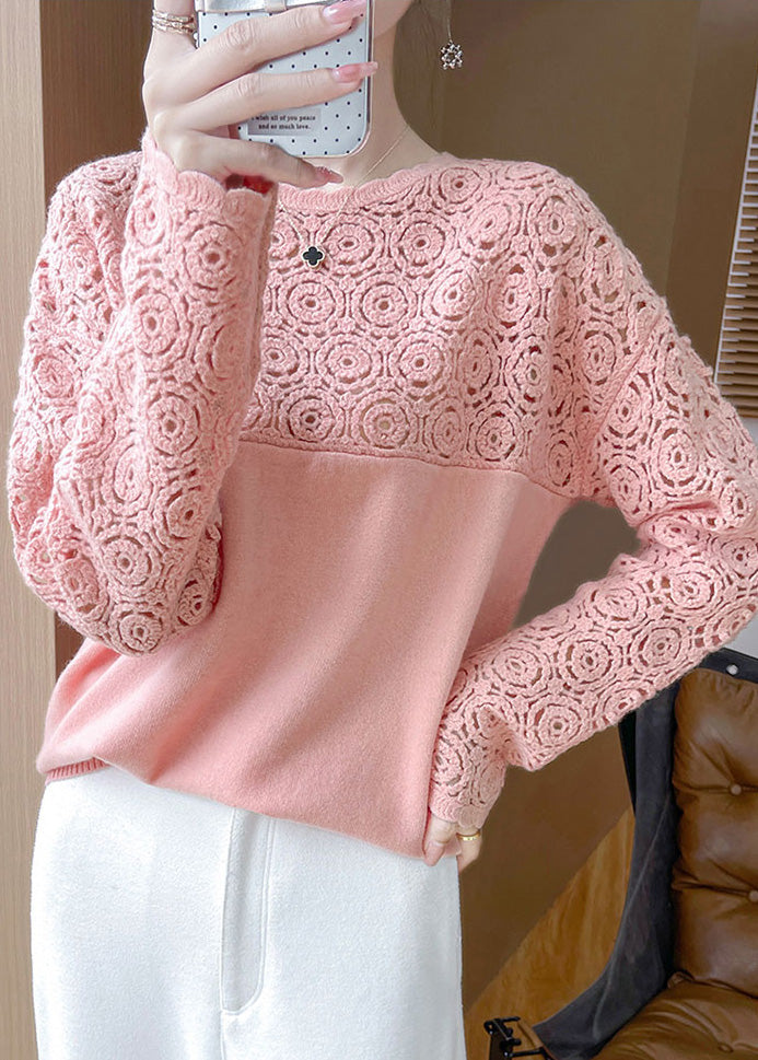 Beige Hollow Out Wool Knit Sweater Winter