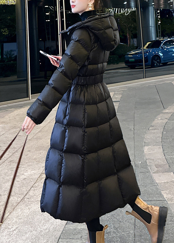 Black Hooded Pockets Slim Fit Fine Cotton Filled Parka Winter