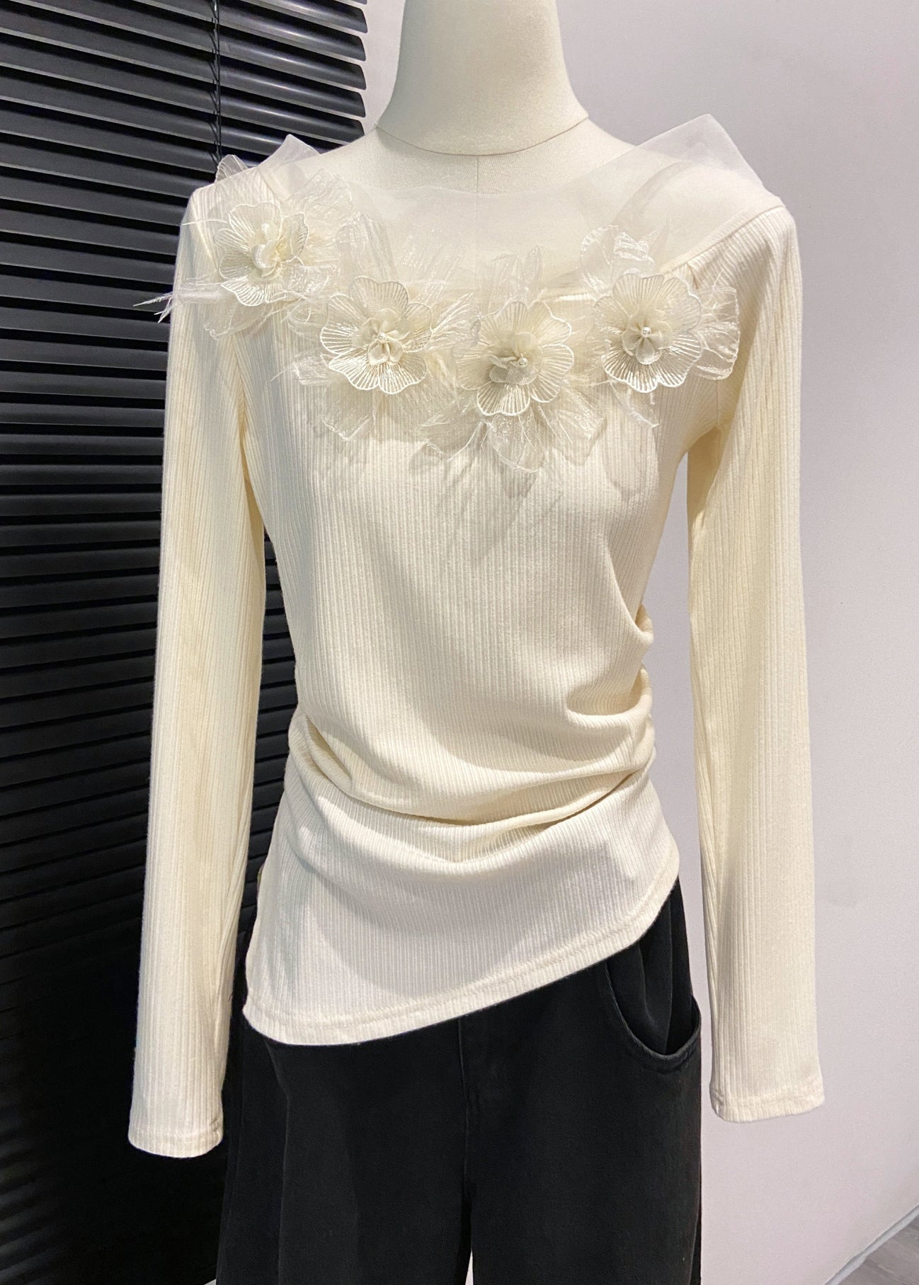Diy Yellow Cold Shoulder Decorated Cotton Shirts Fall