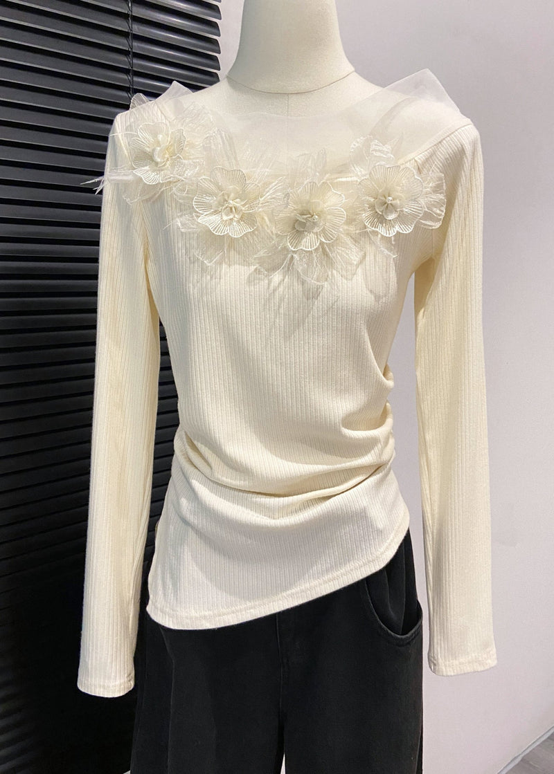 Diy Yellow Cold Shoulder Decorated Cotton Shirts Fall