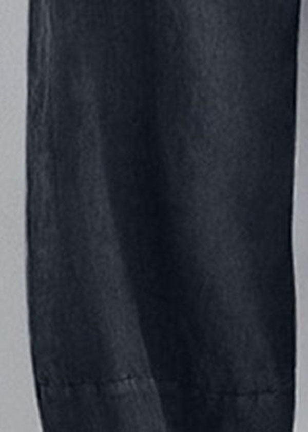 Black Cotton Linen Wide Leg Pants